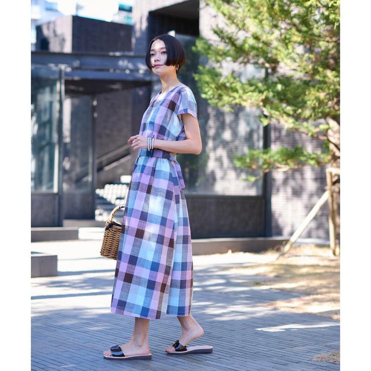 キャラ・オ・クルス　洗えるベルト付きチェックワンピース　美品 洗える ベルト付チェックワンピース[品番：LAVW0014189]｜CARA O CRUZ