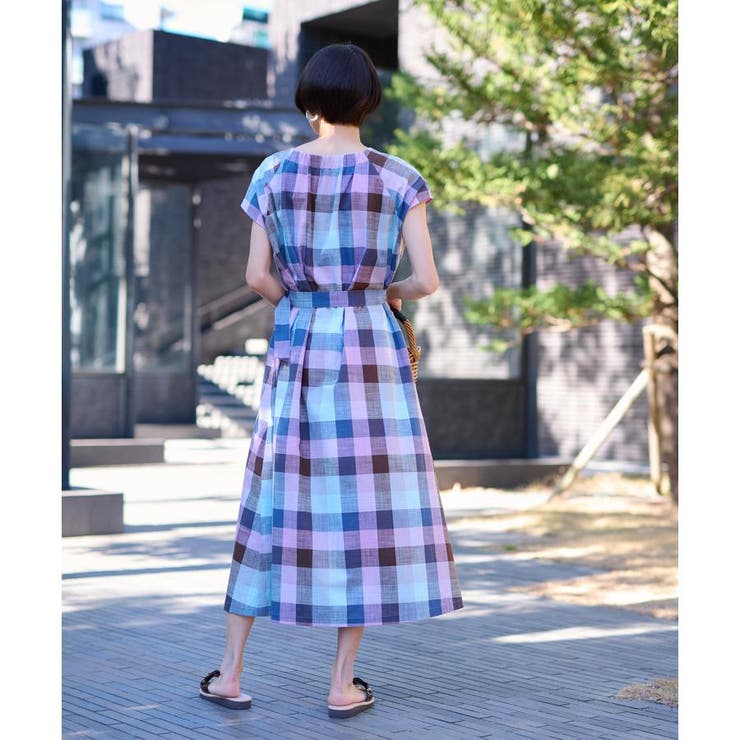 キャラ・オ・クルス　洗えるベルト付きチェックワンピース　美品 洗える ベルト付チェックワンピース[品番：LAVW0014189]｜CARA O