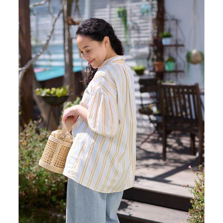 洗える チュニック丈のストライプシャツ[品番：LAVW0015476
