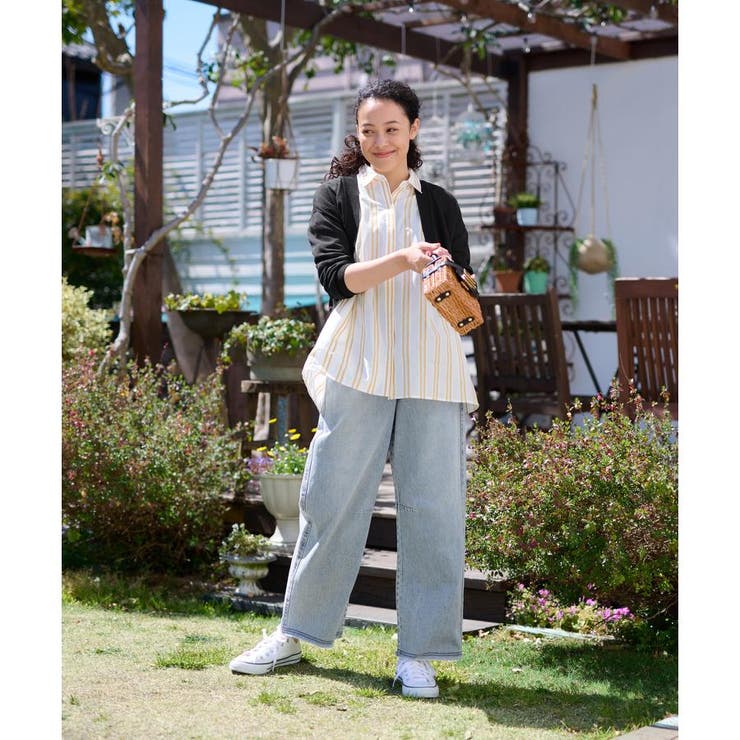 洗える チュニック丈のストライプシャツ[品番：LAVW0015476