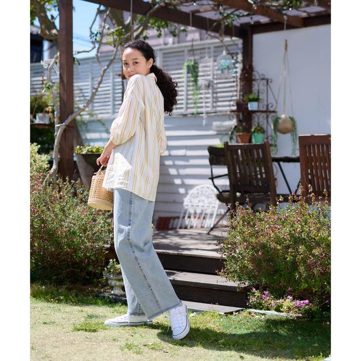 洗える チュニック丈のストライプシャツ[品番：LAVW0015476