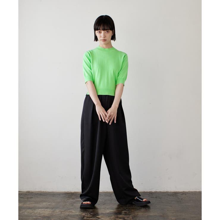 新品ライトグリーン Vネック バルーンスリーブセーター OPAQUE.CLIP ニット セーター 「7color」ふわふわVネックニット