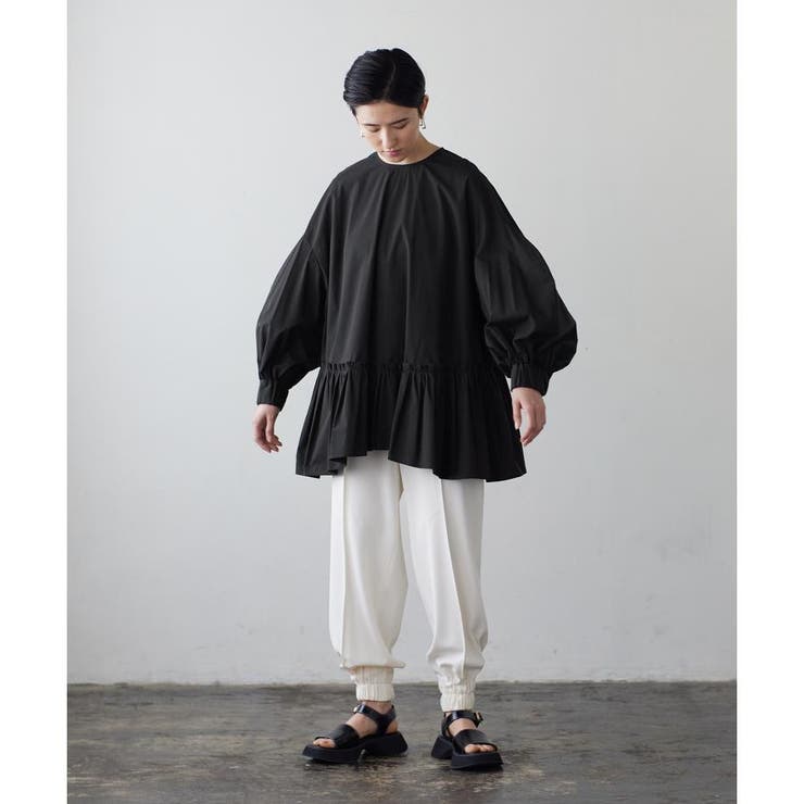美品✦ฺランバンオンブルー　ストレッチブロードギャザーチュニック　裾フリル ストレッチブロードギャザーチュニック[品番：LAVW0007587]｜LANVIN en