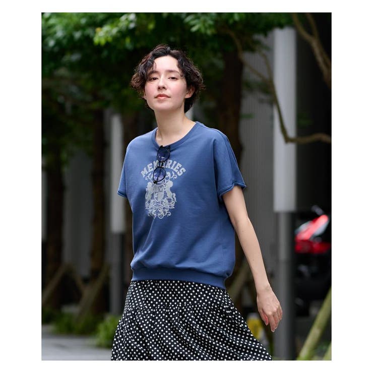 ロゴ Tシャツ 紺 トップス 半袖 ブラウジング-