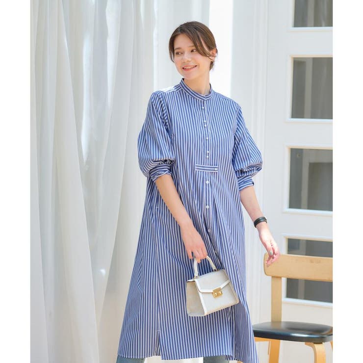 ★ティッカ★SOMELOS ブルーストライプシャツワンピース 別注】＜TICCA＞ストライプ シャツワンピース