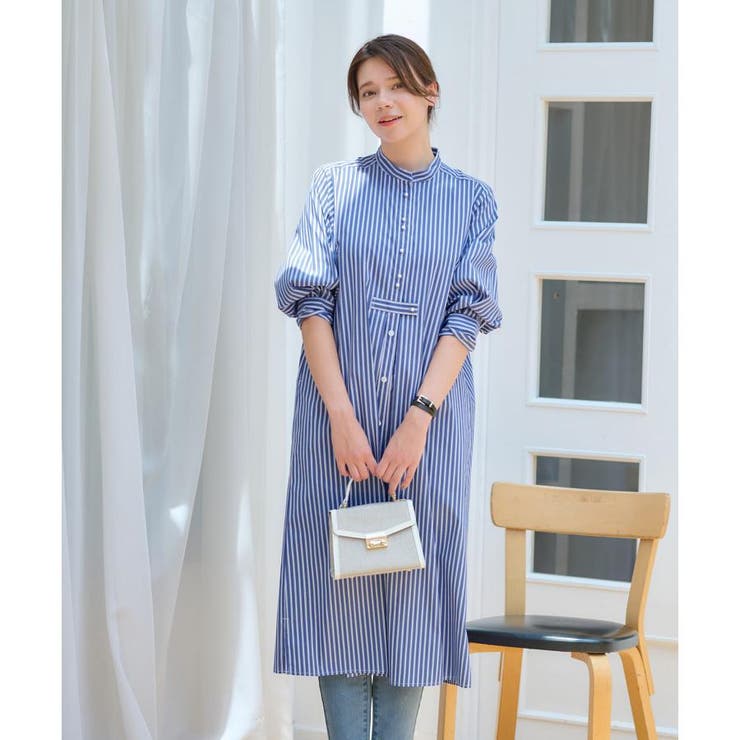 foufou 青と白のストライプ シャツワンピース サイズO foufou 青と白の