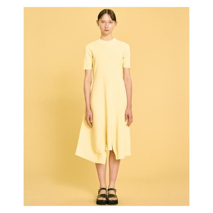 【未使用】LANVIN en Bleu ノーカラーワンピース M アシンメラッフルノースリーブワンピース|LANVIN en Bleu