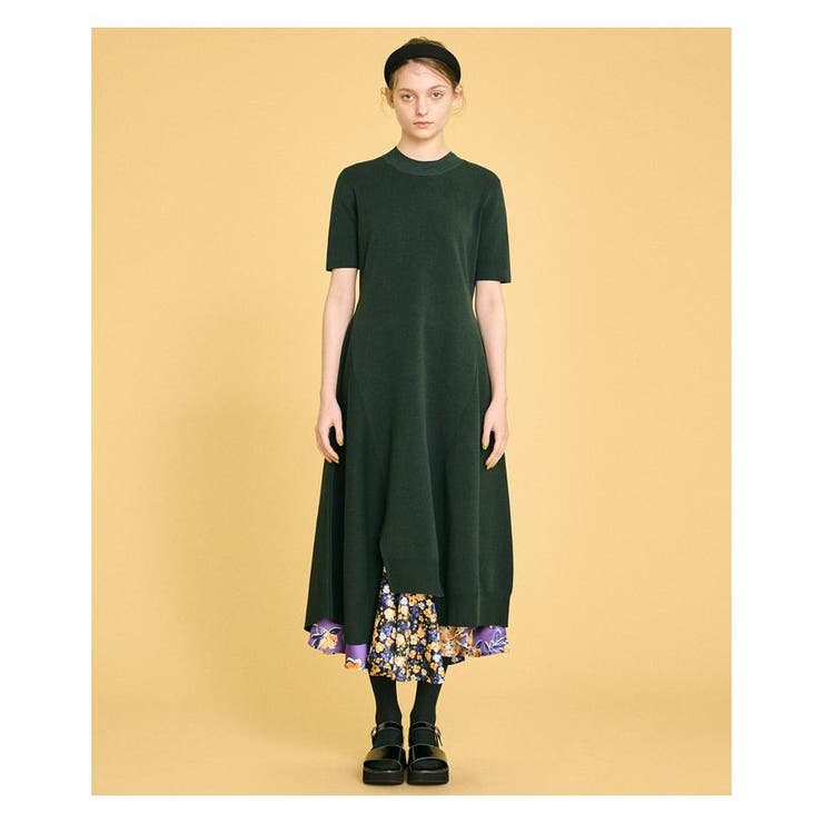 【未使用】LANVIN en Bleu ノーカラーワンピース M アシンメラッフルノースリーブワンピース|LANVIN en Bleu