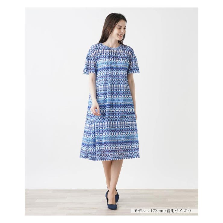 ブルー系 | 洗えるミディ丈ワンピース | Leilian