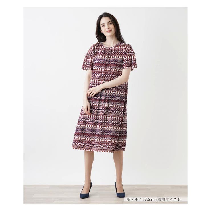 レッド系 | 洗えるミディ丈ワンピース | Leilian