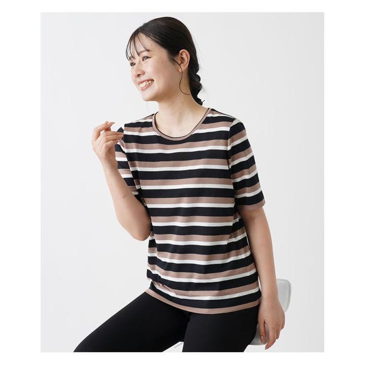 Leilian レリアン　新品未使用　トップス　ボーダー　ブラウン ボーダーTシャツ[品番：LAVW0016346]｜Leilian（レリアン