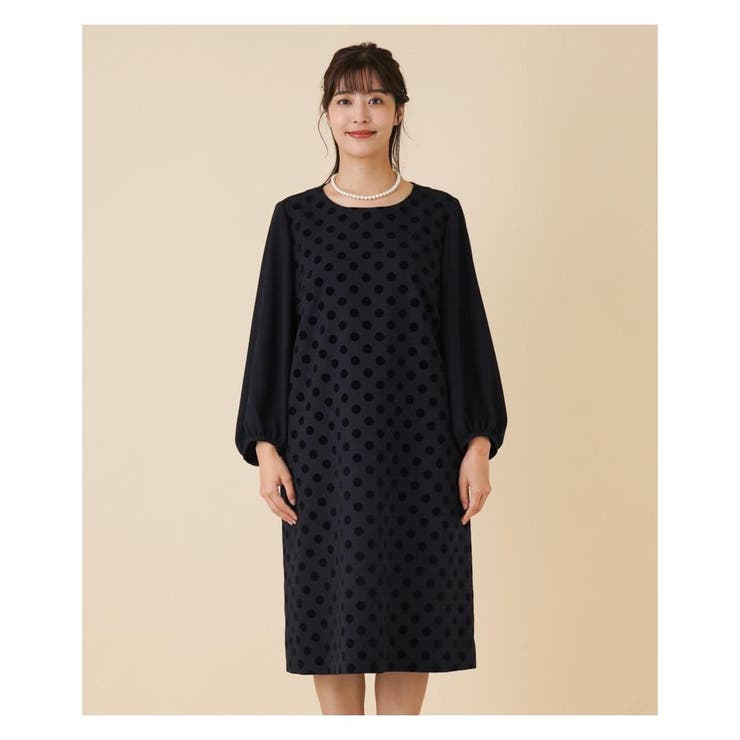 フロッキードット切替ワンピース[品番：LAVW0006725]｜Leilian PLUS