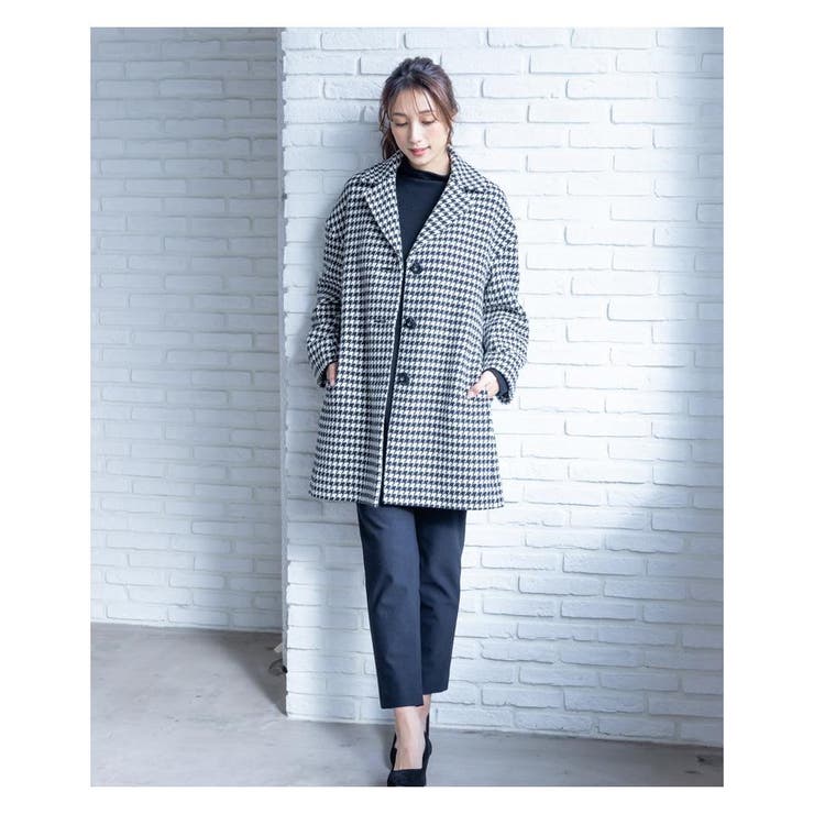 ブラック | 千鳥格子柄テーラードコ-ト | Leilian