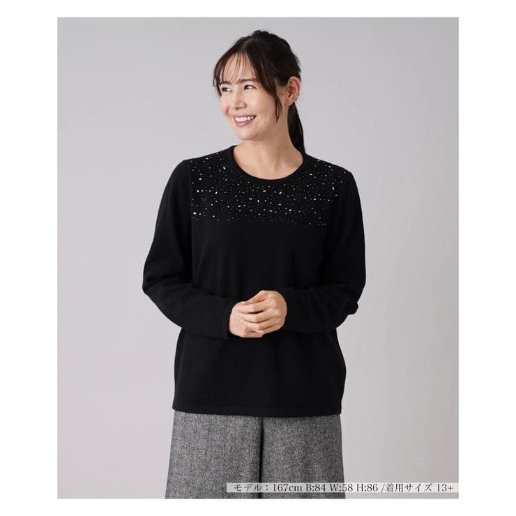 ブラック | ビジュークルーネックニット | Leilian PLUS HOUSE