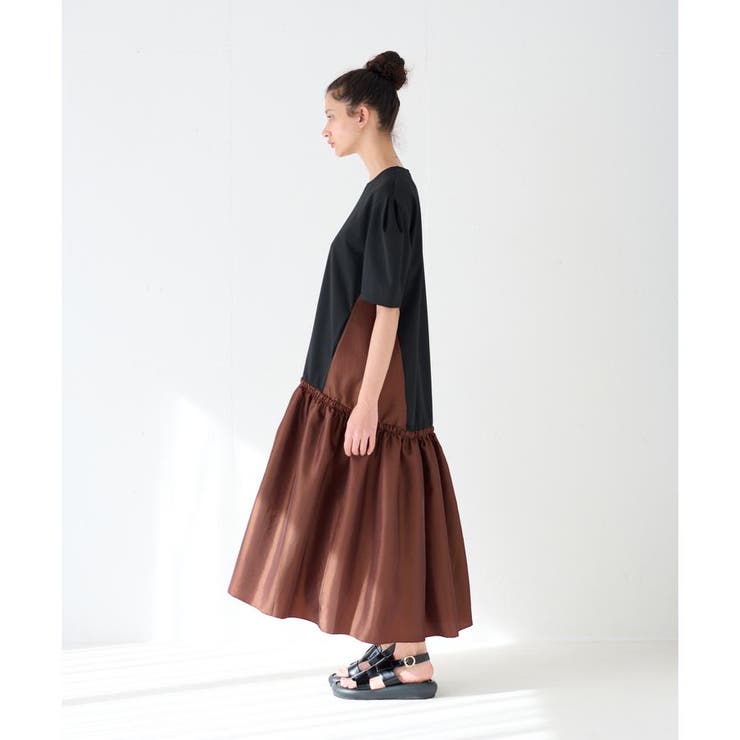 未使用★LANVIN PARIS★ウエストゴム★ドレープ★ワンピース バックサテンジョーゼットワンピース | LANVIN COLLECTION