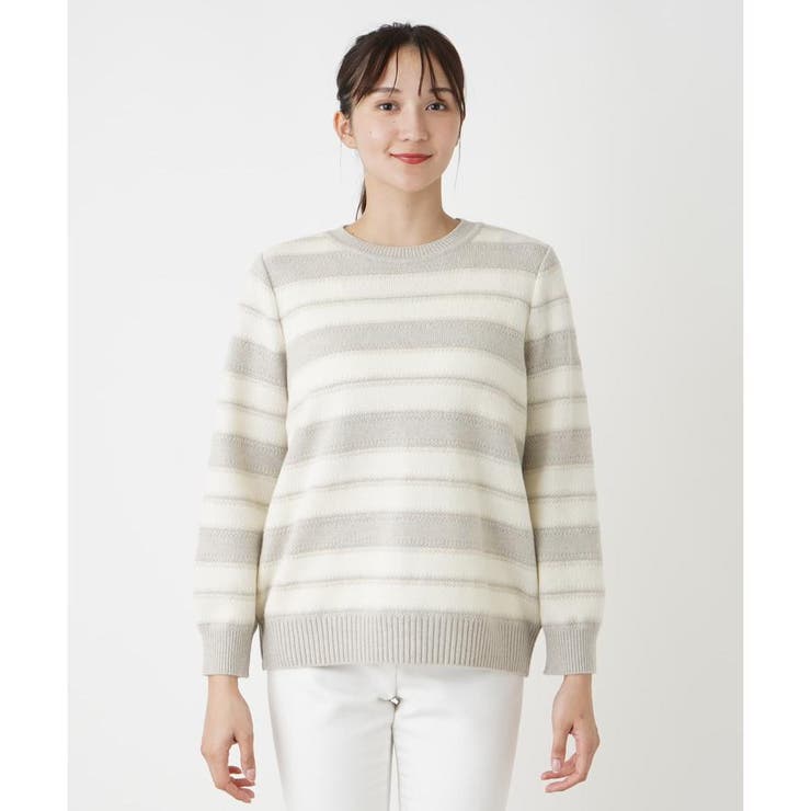 Leilian / レリアン ボーダークルーネックニット ボーダークルーネックニット[品番：LAVW0018658]｜Leilian PLUS