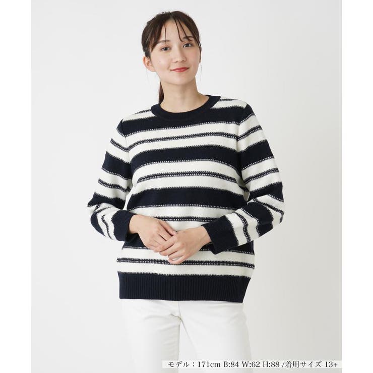 Leilian / レリアン ボーダークルーネックニット ボーダークルーネックニット[品番：LAVW0018658]｜Leilian PLUS