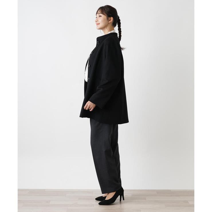 Leilian 13+ カシミヤ スタンドカラー ロングコート 黒 大きいサイズ