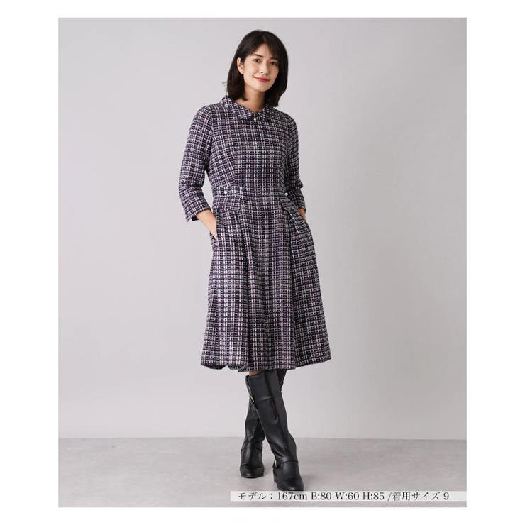 フロントジップツイードワンピース[品番：LAVW0006063]｜Leilian PLUS