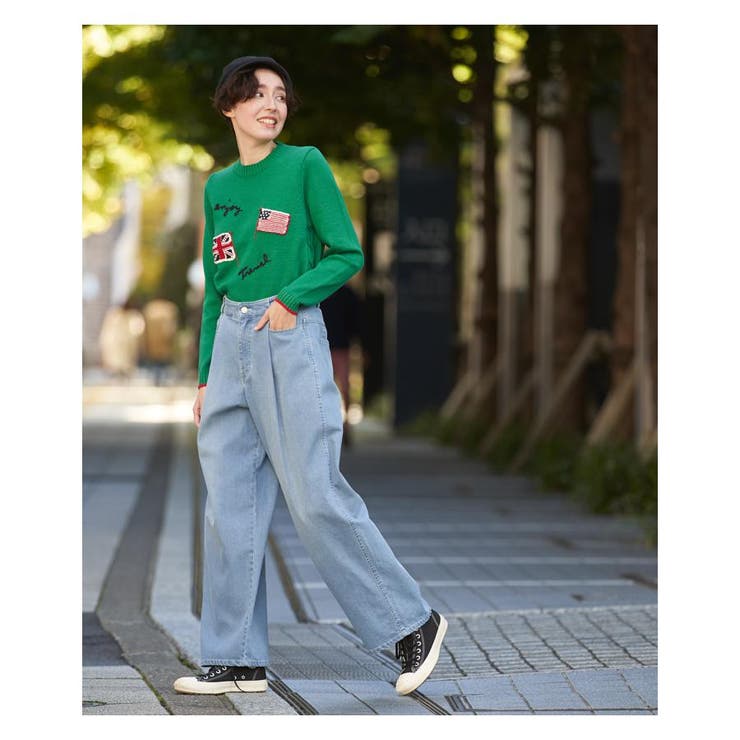 洗える 後ろウエストゴムワイドタックデニム[品番：LAVW0007814]｜CARA