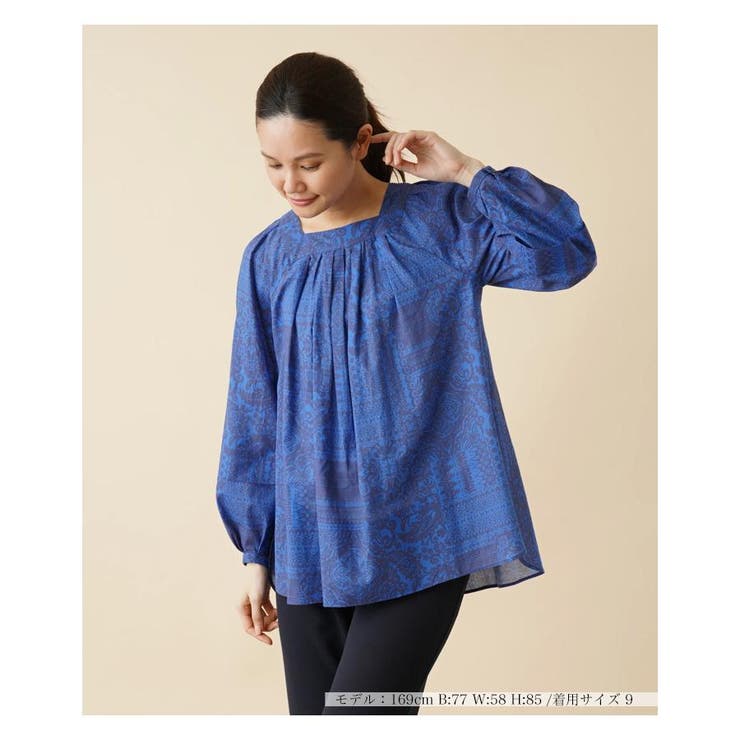 Leilian / レリアン ￥39,600 レース刺繍ゆったりブラウス ４０/白紺 