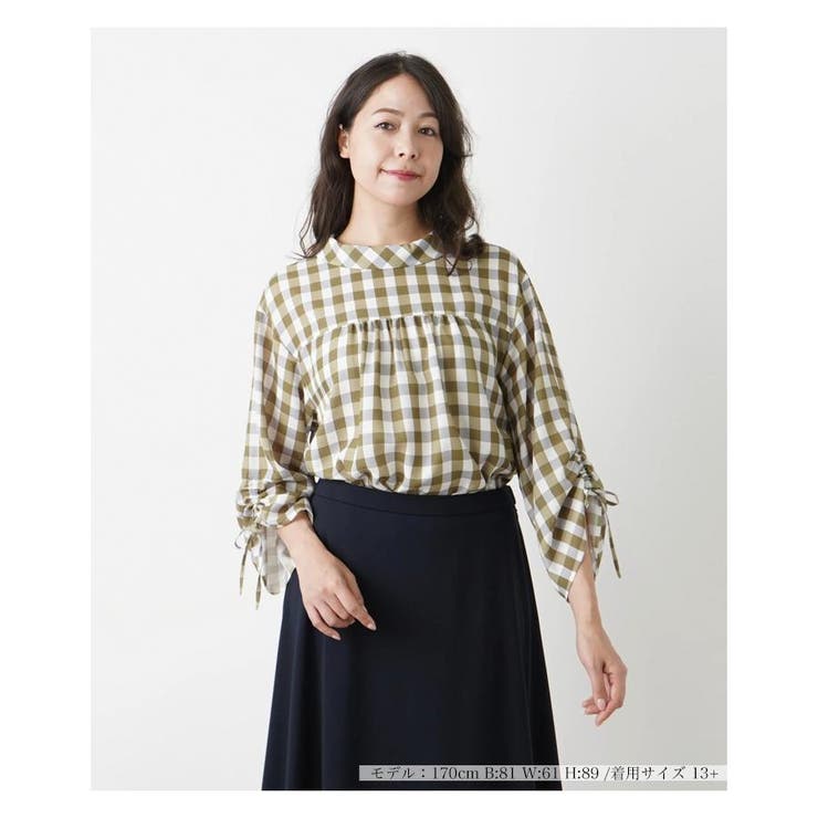 洗えるギンガムチェック柄ブラウス[品番：LAVW0015850]｜Leilian PLUS  