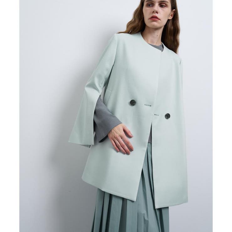 美品 LANVIN en 見下し Bleu フレアトレンチコートグリーン 