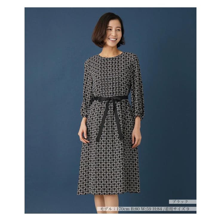 洗える幾何学柄フレアワンピース[品番：LAVW0013439]｜Leilian