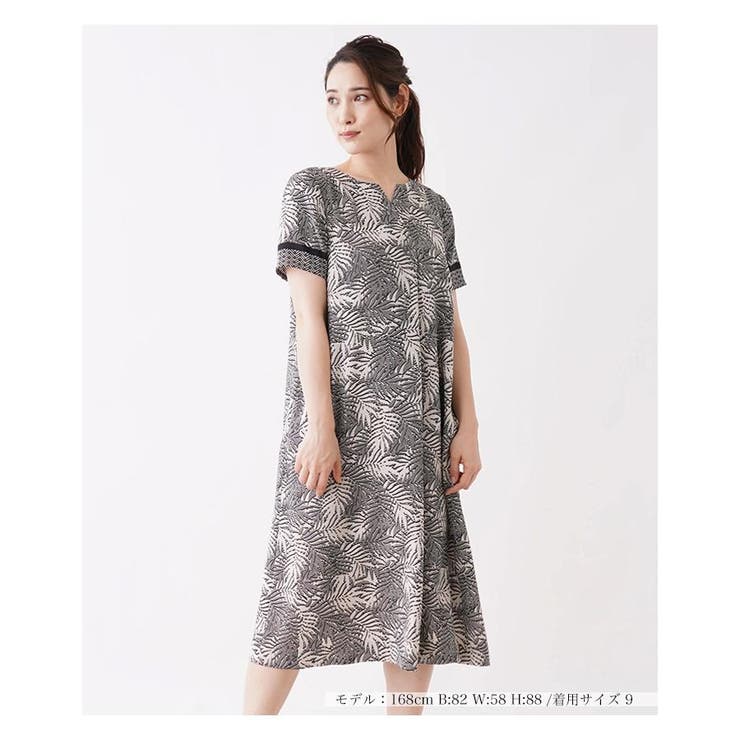 &ellecy　ボタニカル柄　ワンピース M　アンドエルシー ボタニカル柄切り替えキーネックワンピース[品番：LAVW0004909