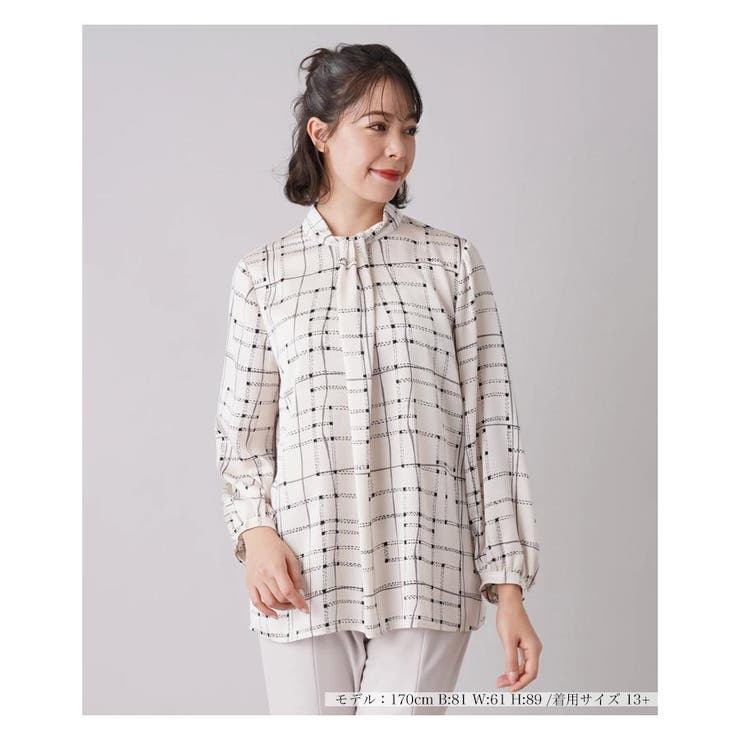 プリントボウタイ風ブラウス | Leilian PLUS HOUSE | 詳細画像1 