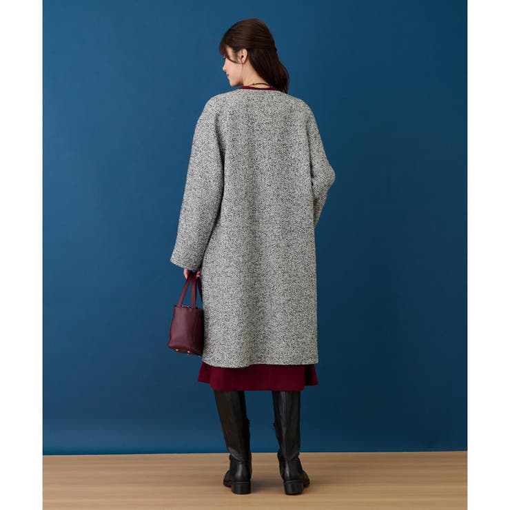 y*5様 レリアン 近年モデル ブルー系ツイードノーカラーコート11L コート|レリアン | レリアン公式オンラインストア