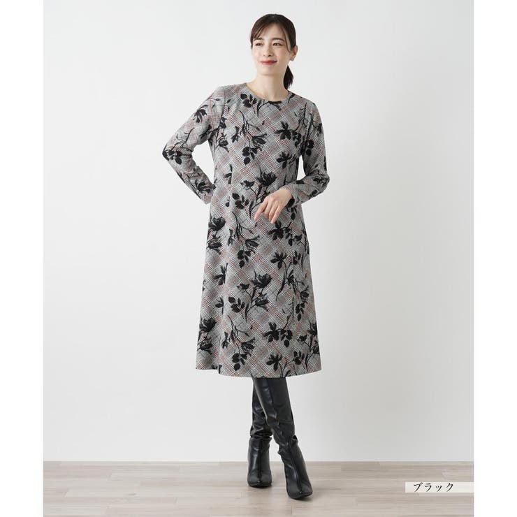 Leilian レリアン　総柄　チュニック　ワンピース　ストレッチ 洗えるストレッチフレアワンピース[品番：LAVW0019085]｜Leilian