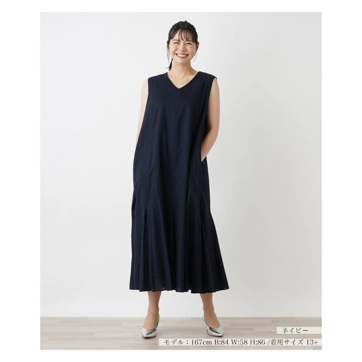 Vネックノースリーブロングワンピース[品番：LAVW0016102]｜Leilian