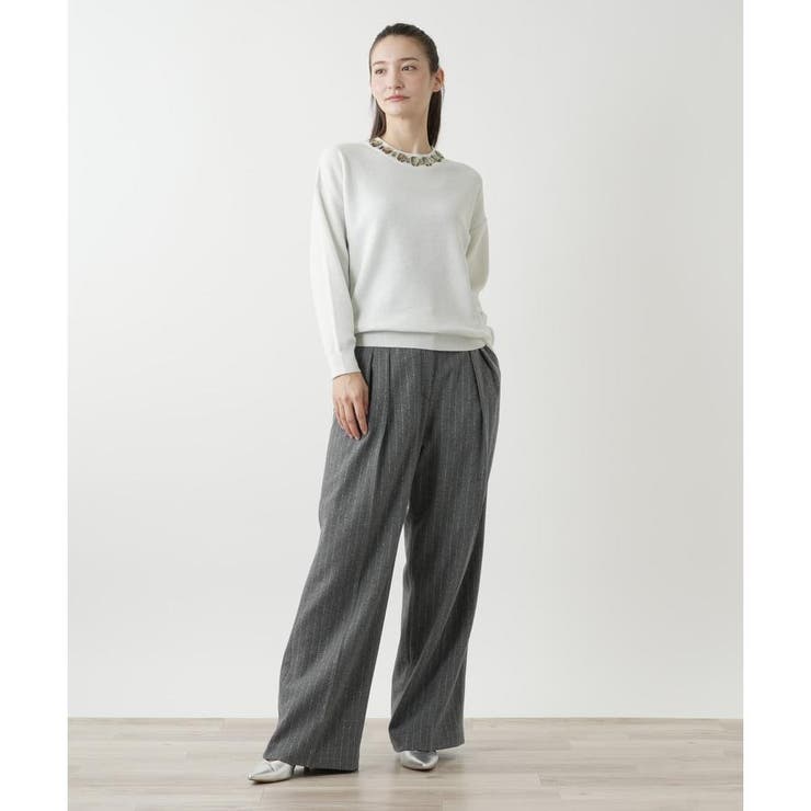 Leilian / レリアン ビジューネックラメニット ビジューネックラメニット[品番：LAVW0018933]｜Leilian