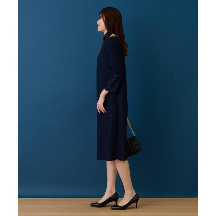 【新品】定価88,000円　レリアン　刺繍セレモニーワンピース　グレー　9号 ライン刺繍ワンピース / GRACE CONTINENTAL | GRACE CONTINENTAL