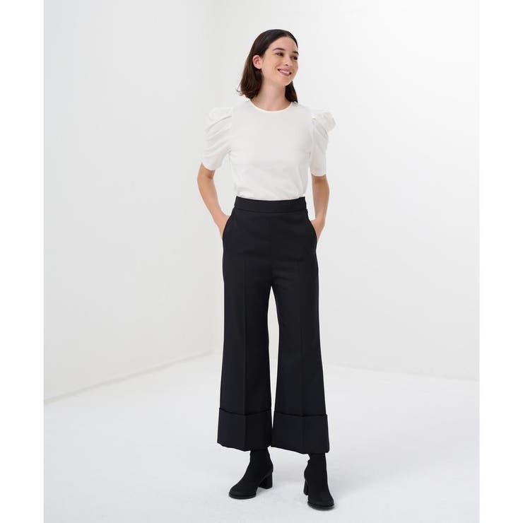 LANVIN　シワにならないボンディングボリュームフレアースカート　ブラック LANVIN シワにならないボンディングボリュームフレアースカート