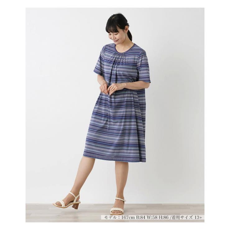 モチーフボーダー半袖ワンピース[品番：LAVW0016105]｜Leilian