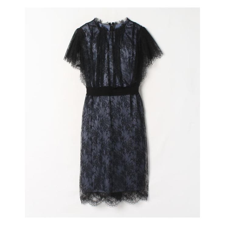 ランバンコレクション　ブラック 総レース フラワー柄 ワンピース　38 エンブロイダリーフェザーレースワンピース | LANVIN COLLECTION