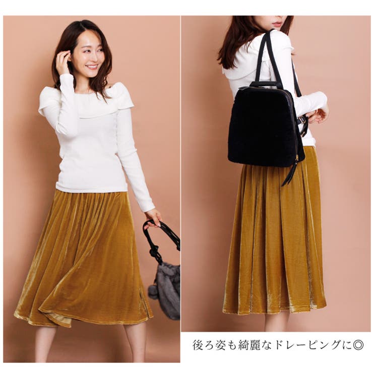 SENEE ベロアギャザー ロングスカート ブラウン SENEE（セニー）の「velor gathered long skirt（ベロアギャザー