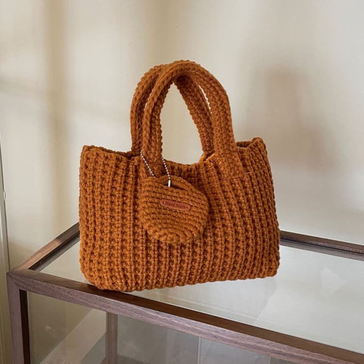 ORANGE | ニットハンドバッグ/ニット素材/マチあり/ちびポーチ付 | LETee