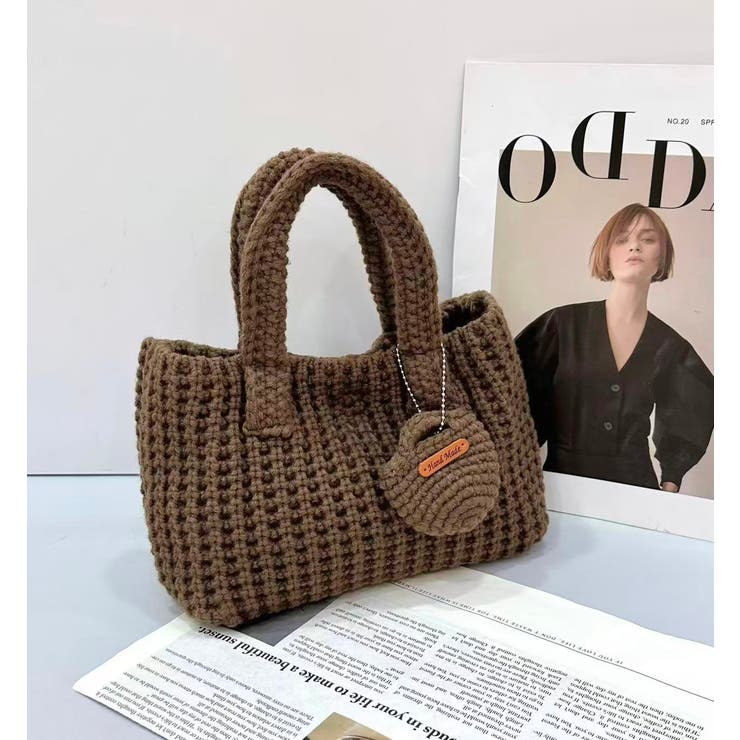BROWN | ニットハンドバッグ/ニット素材/マチあり/ちびポーチ付 | LETee