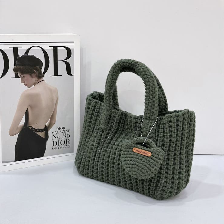 KHAKI | ニットハンドバッグ/ニット素材/マチあり/ちびポーチ付 | LETee