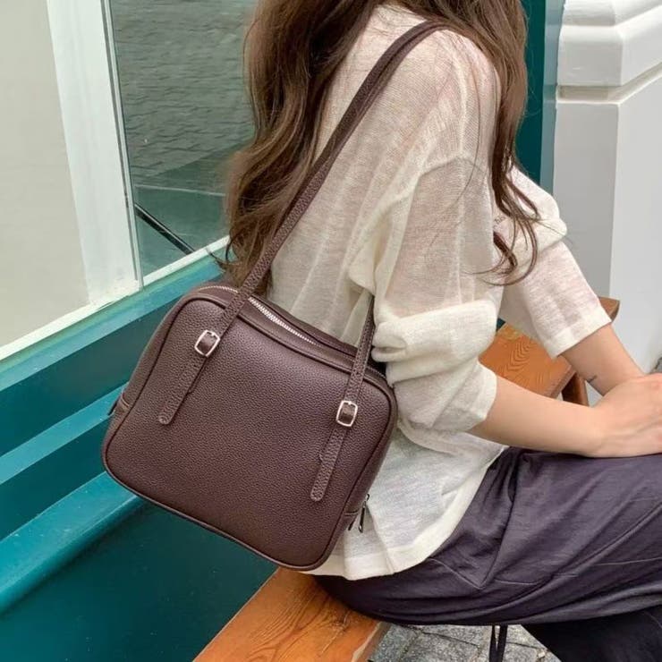 BROWN | 合皮ショルダーバッグ スクエア 丸み | LETee
