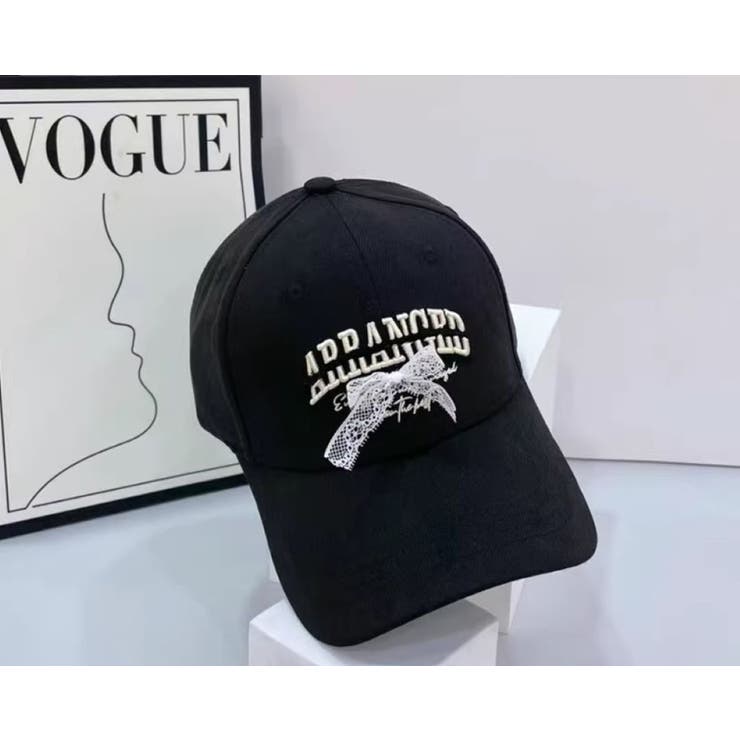 BLACK | 刺繍＆レースリボン付CAP | LETee