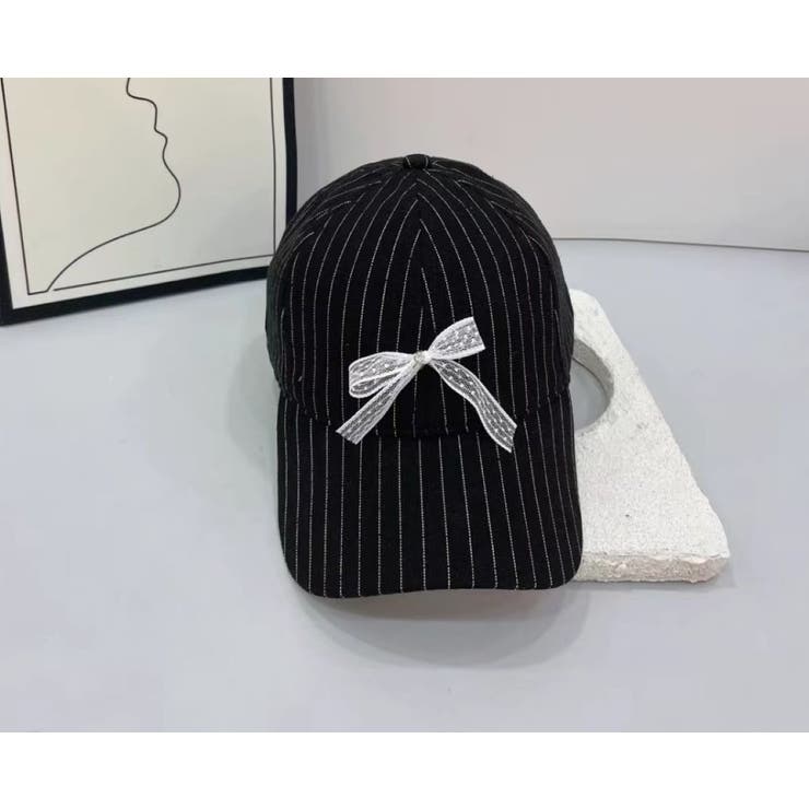BLACK | ストライプCAP レースリボン付 | LETee