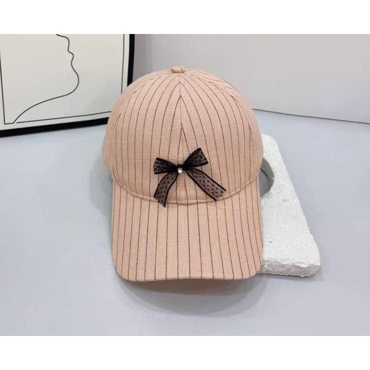 PINK | ストライプCAP レースリボン付 | LETee