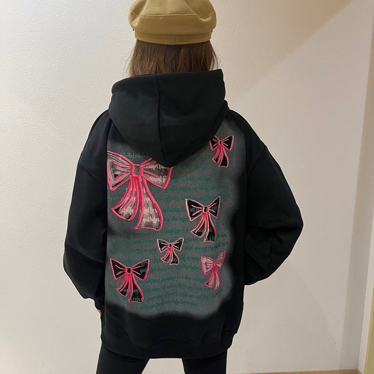 リボンプリントワンウォッシュパーカー/すみくろ | LETee | 詳細画像10 