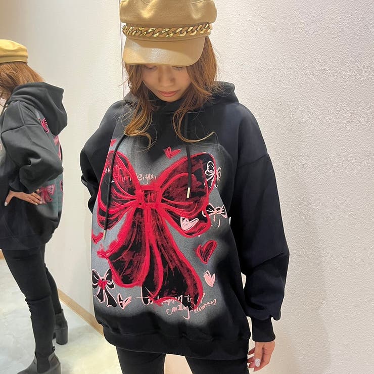 BLACK | リボンプリントワンウォッシュパーカー/すみくろ | LETee