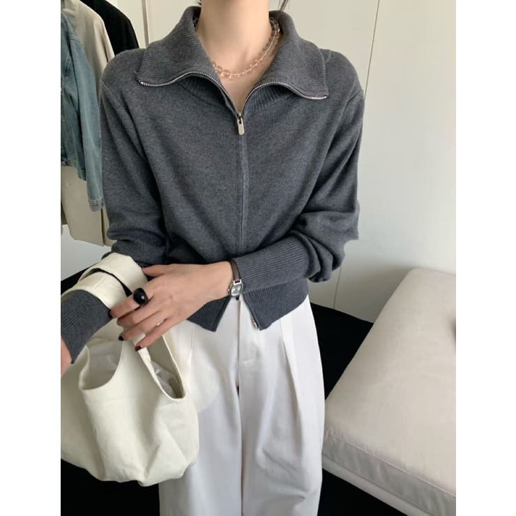 GREY | ジップアップニットカーディガン | LETee