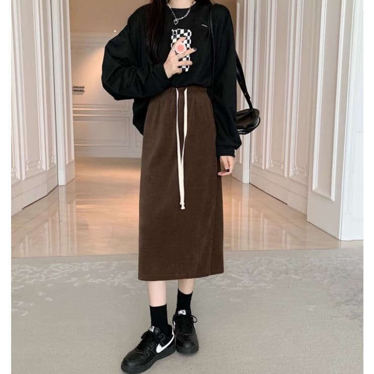 BROWN | カットソーロングスカート/ウエストゴム仕様 | LETee